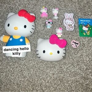 Sanrio Hello Kitty figurine set with dancing hello kitty, stamps, stickers, etc!